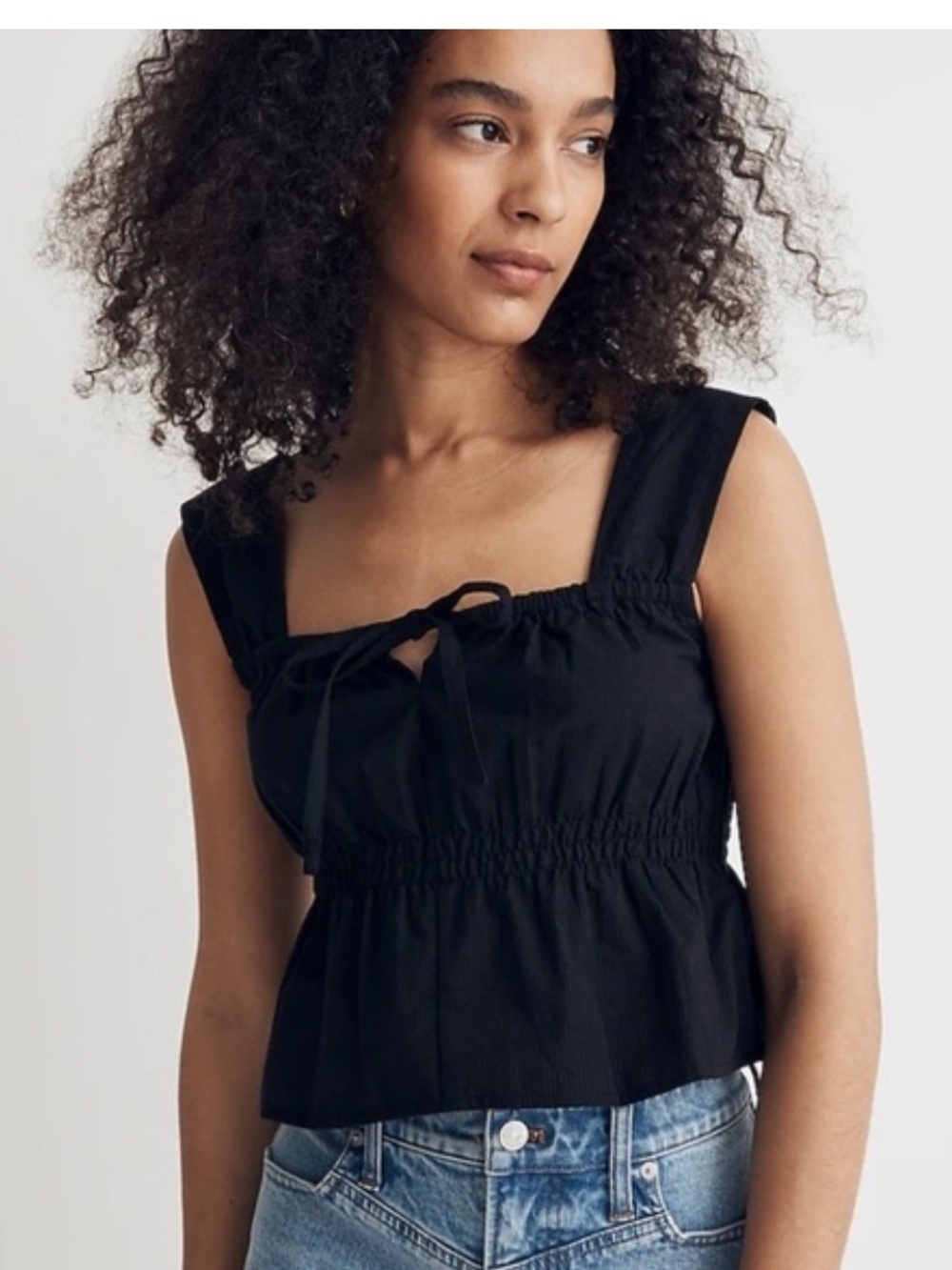 Madewell smocked tie front tank